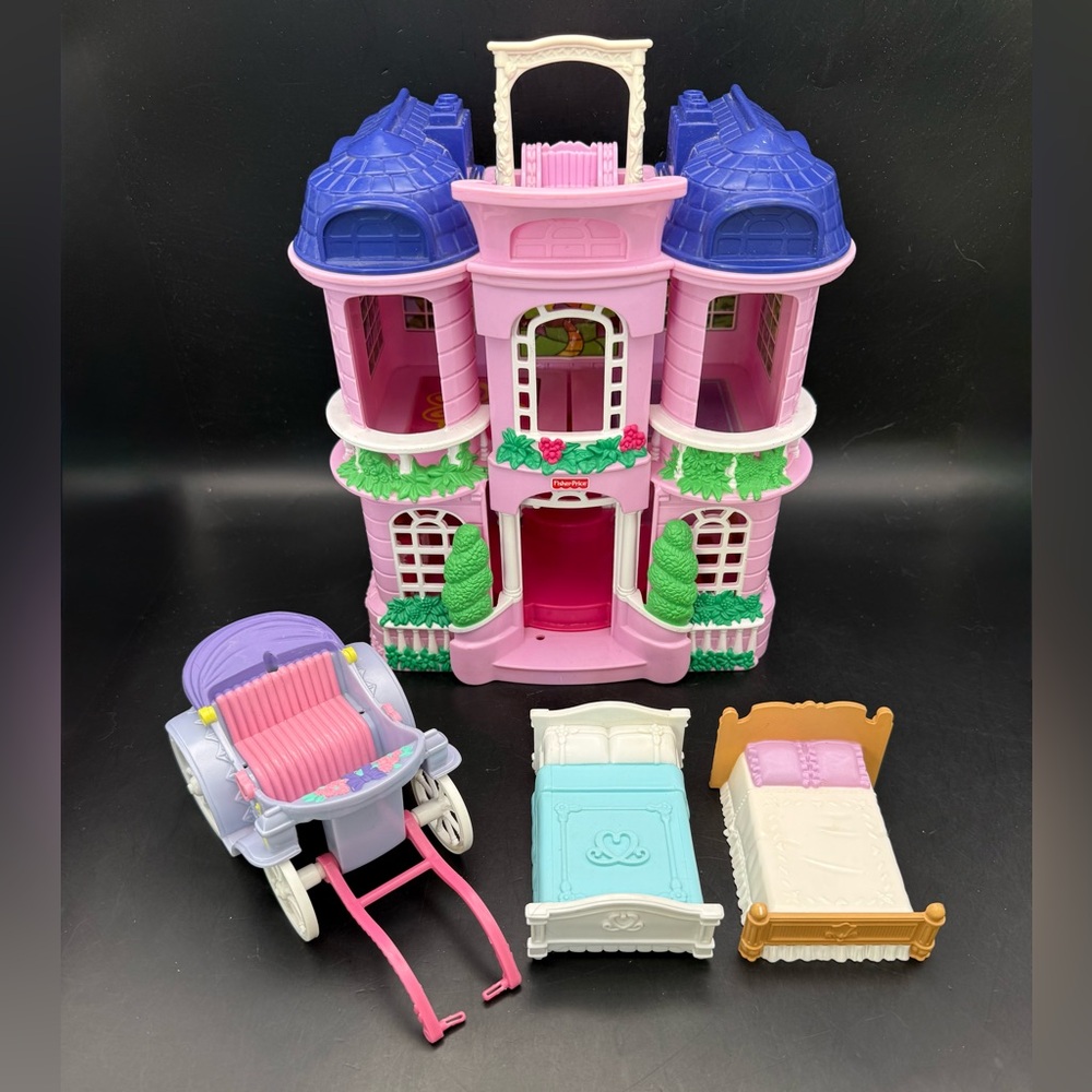 Fisher Price Loving Family Sweet Streets Pink Townhouse, Carriage, & Furniture